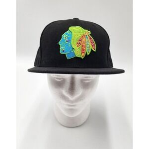 NHL New Era Chicago Blackhawks‎ Neon Lights NHL Badge Logo Hockey Hat RARE 7 3/8